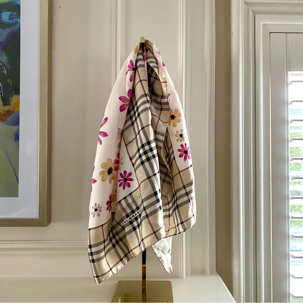 Burberry Floral and Checkered Women's Silk Scarf